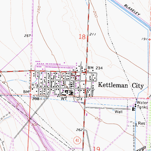 Topographic Map of Kettleman City Post Office, CA
