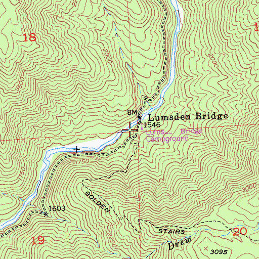 Topographic Map of Lumsden Bridge Campground, CA