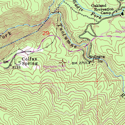 Topographic Map of Rainbow Pool Campground, CA