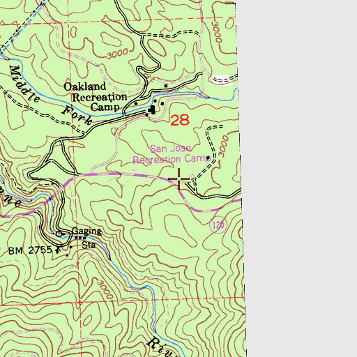 Topographic Map of San Jose Recreation Camp, CA