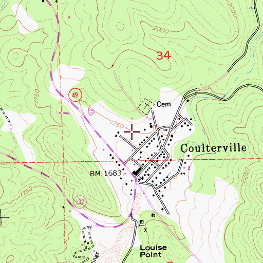 Topographic Map of Coulterville Community Club House, CA