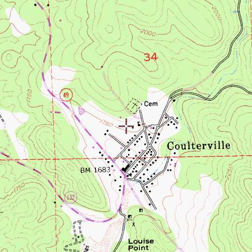 Topographic Map of Coulterville High School, CA