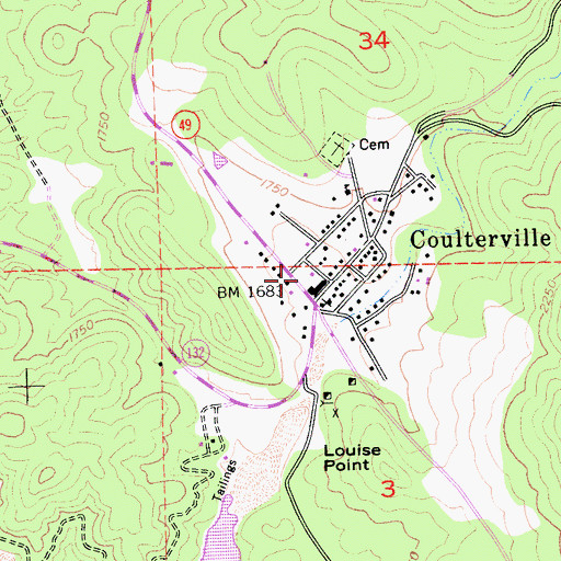 Topographic Map of Coulterville Park, CA