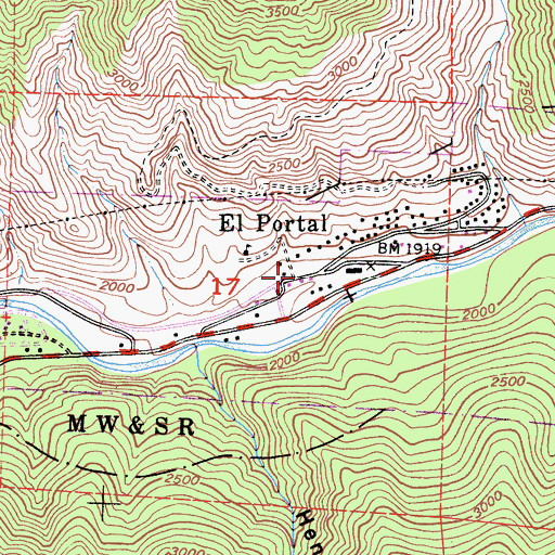 Topographic Map of El Portal Community Hall, CA