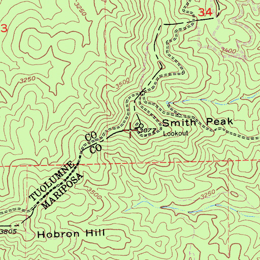 Topographic Map of Smith Peak Lookout, CA