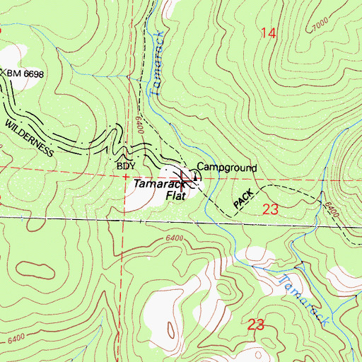 Topographic Map of Tamarack Flat Campground, CA