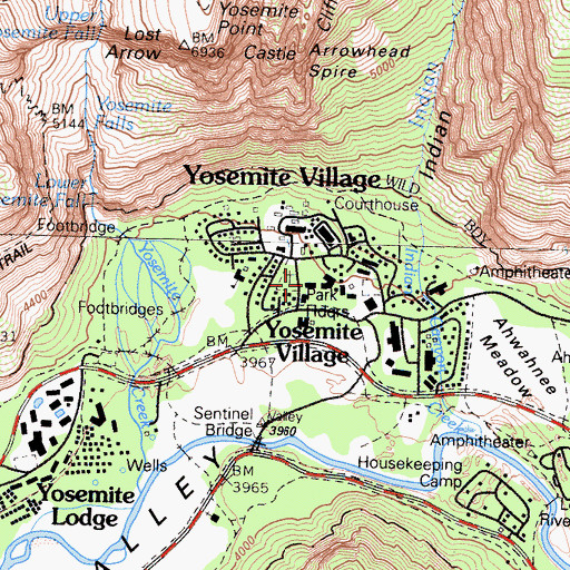 Topographic Map of Yosemite National Park Post Office, CA