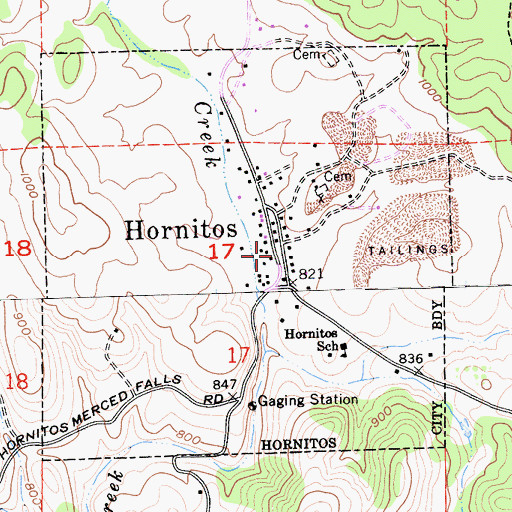 Topographic Map of Hornitos Park, CA