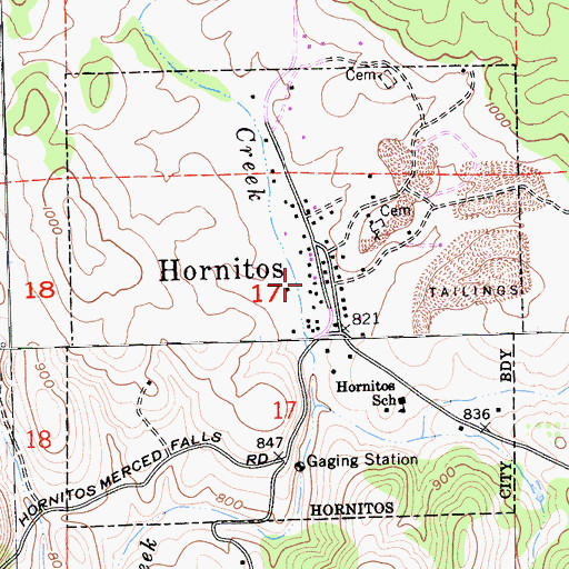 Topographic Map of Hornitos Post Office, CA
