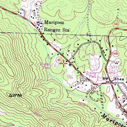 Topographic Map of Mariposa Assembly of God Church, CA