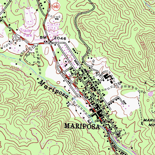 Topographic Map of Mariposa County Law Library, CA