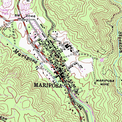 Topographic Map of Mariposa Elementary School, CA