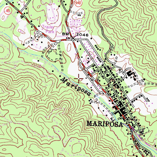 Topographic Map of Mariposa Post Office, CA
