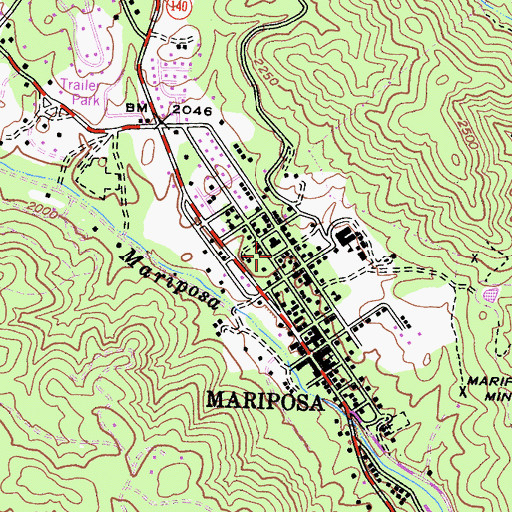 Topographic Map of Mariposa Town Historic District, CA