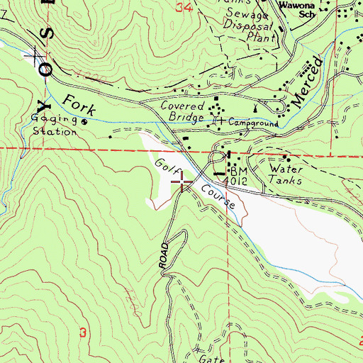 Topographic Map of Wawona Golf Course, CA