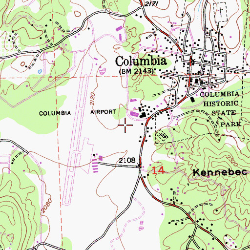 Topographic Map of Columbia Elementary School, CA