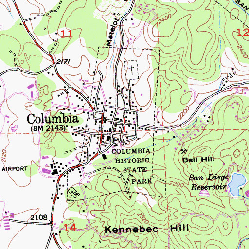 Topographic Map of Columbia Fire Protection District, CA