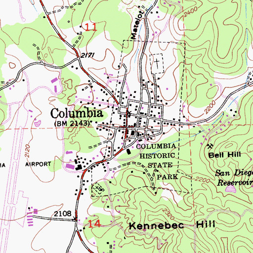 Topographic Map of Columbia Historic District, CA