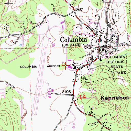 Topographic Map of Columbia Post Office, CA
