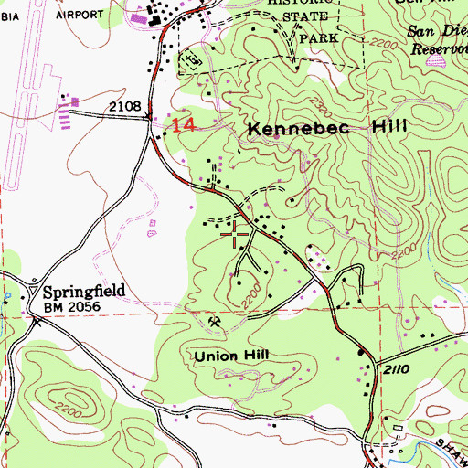 Topographic Map of Columbia Village, CA