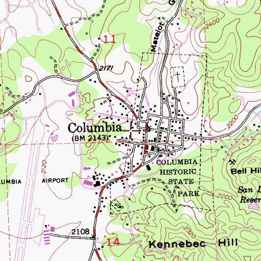 Topographic Map of Presbyterian Church of Columbia, CA