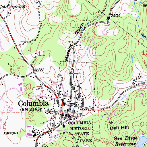 Topographic Map of Columbia Public Cemetery, CA