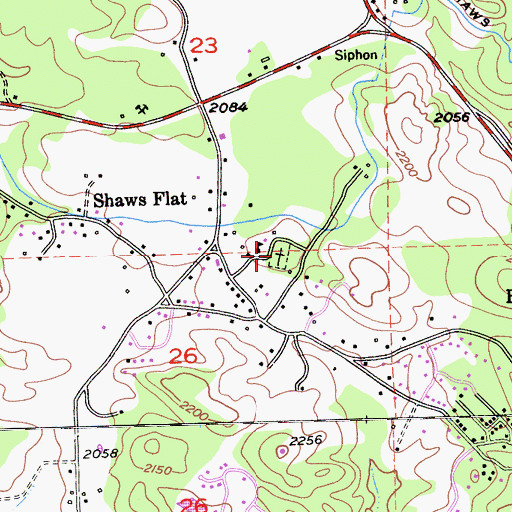 Topographic Map of Shaws Flat Cemetery, CA