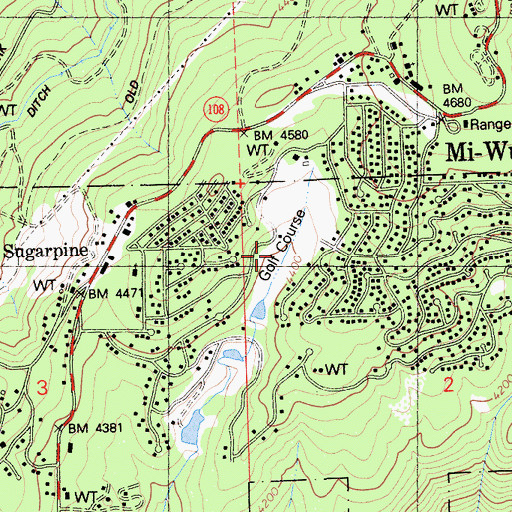 Topographic Map of Mi-Wuk Village Golf and Country Club, CA