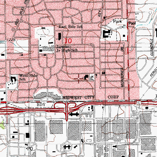 Topographic Map of Midwest City First Nazarene Church, OK