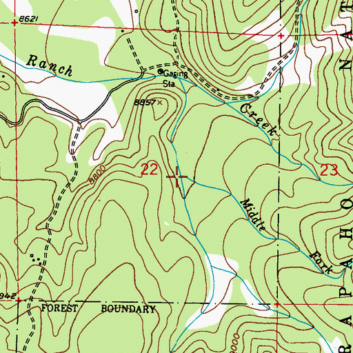 Topographic Map of Middle Fork Ranch Creek, CO