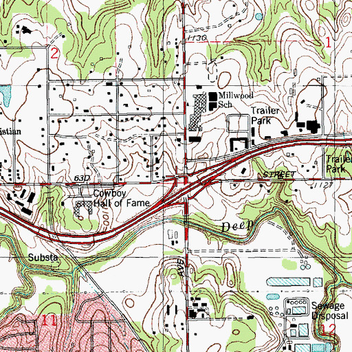 Topographic Map of Millwood Baptist Church, OK