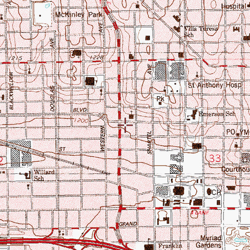 Topographic Map of Miracle Revival Center, OK