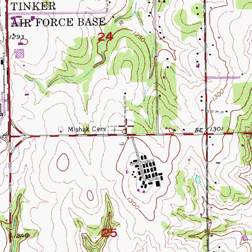 Topographic Map of Mishak Baptist Church, OK