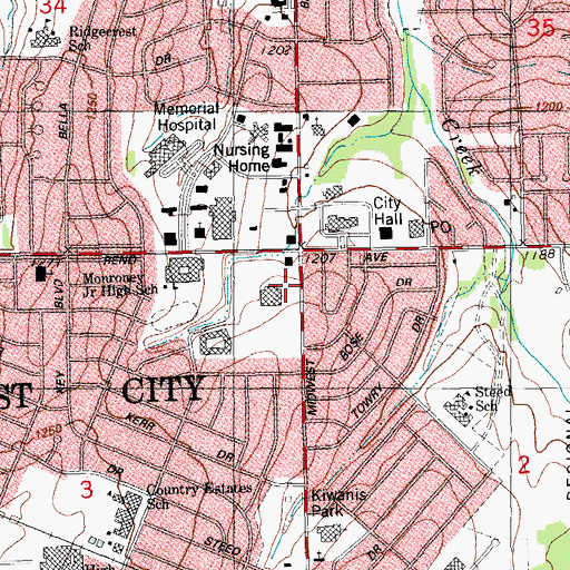 Topographic Map of Mission Mid Del, OK