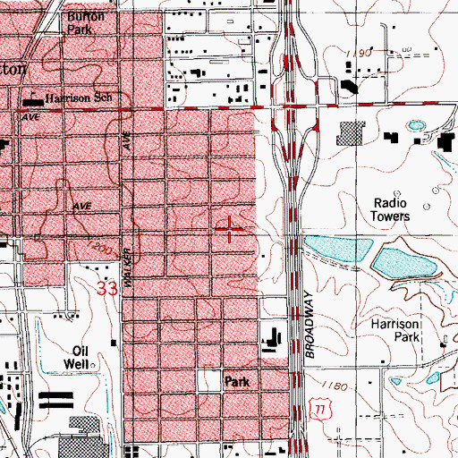 Topographic Map of New Life Baptist Church, OK