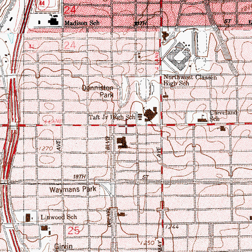 Topographic Map of Northwest Baptist Church, OK