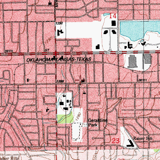Topographic Map of Northwest Bible Church, OK