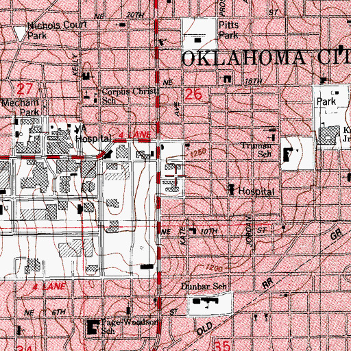 Topographic Map of Paradise Temple Pentecostal Church, OK