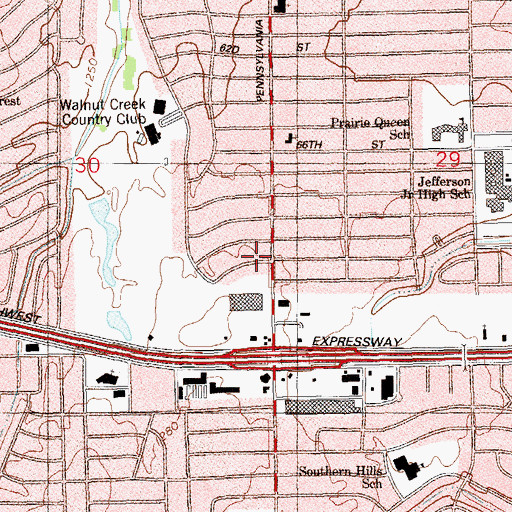 Topographic Map of Pennsylvania Avenue Bible Church, OK