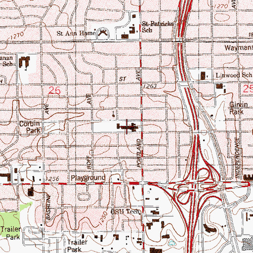 Topographic Map of Portland Avenue Baptist Church, OK