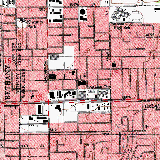 Topographic Map of Putnam City Baptist Church, OK