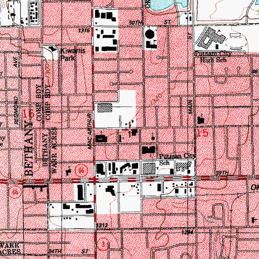 Topographic Map of Putnam City Christian Church, OK