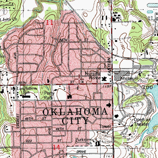 Topographic Map of Rising Star Baptist Church, OK