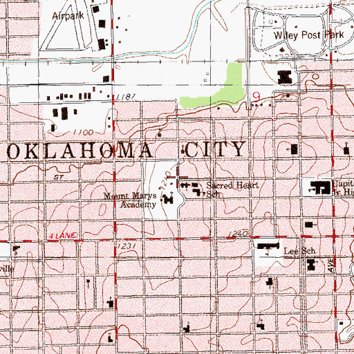 Topographic Map of Sacred Heart Church, OK