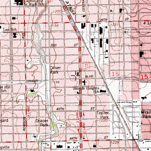Topographic Map of Shields Boulevard Baptist Church, OK