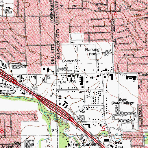 Topographic Map of Sooner Baptist Church, OK