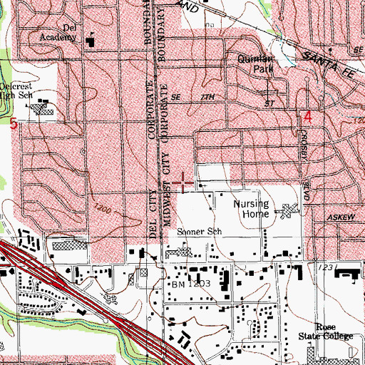 Topographic Map of Sooner Road Church of Christ, OK