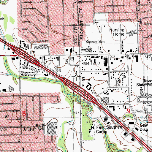 Topographic Map of Sooner Road Church of God, OK