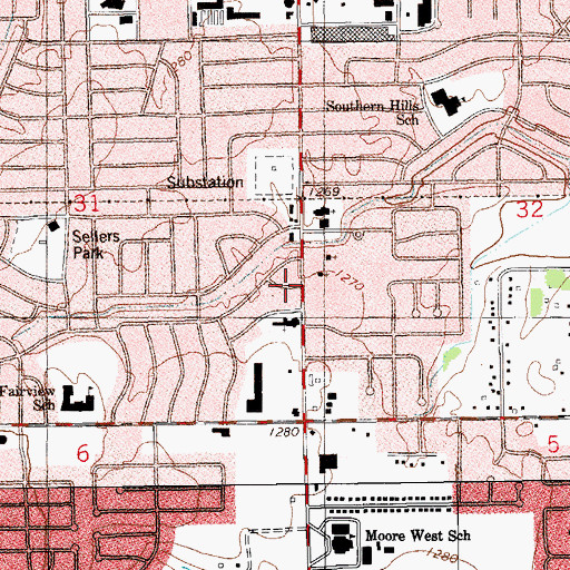 Topographic Map of Southern Hills Baptist Church, OK