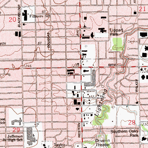 Topographic Map of Southwest Freewill Baptist Church, OK